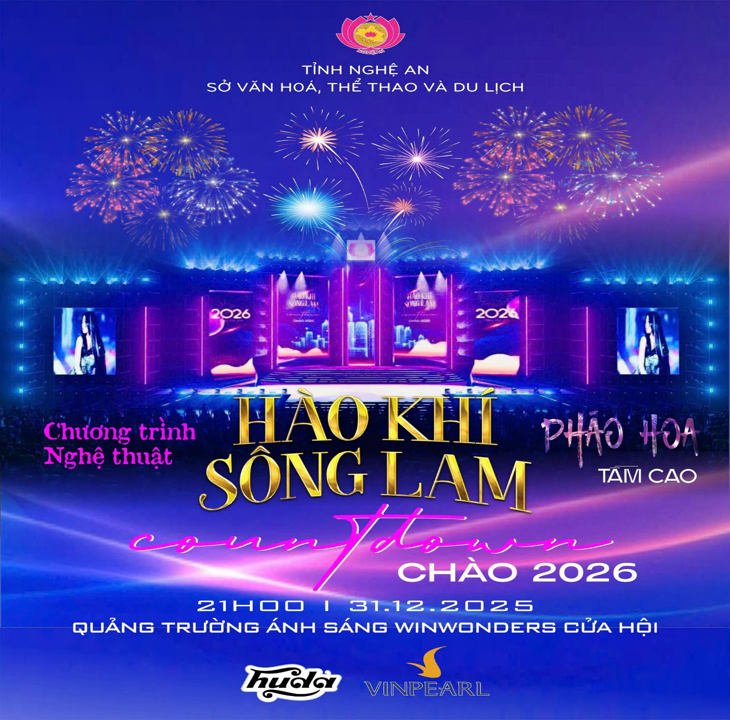 Nghệ An tổ chức chương trình nghệ thuật và bắn pháo hoa tầm cao chào năm mới 2026