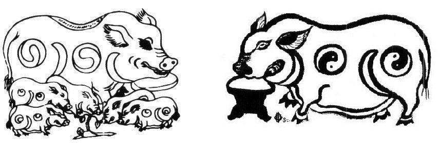 Hình bát quái trên tranh Lợn